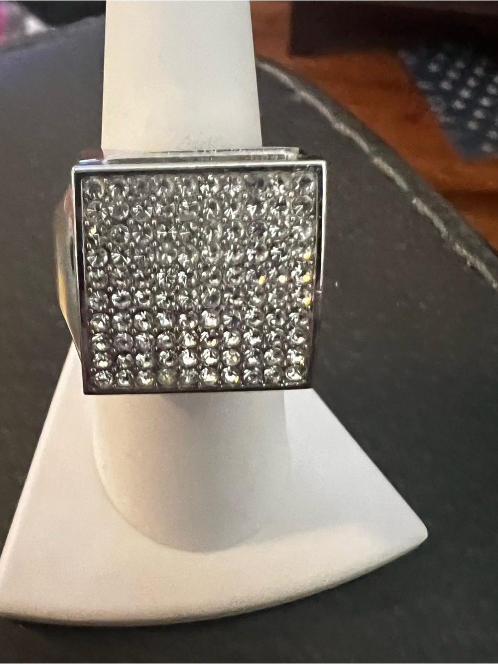 Square Pave Crystal Statement Ring - Silver Tone Watch Vintage.